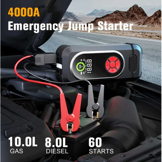 Φορητός εκκινητής αυτοκινήτου με αεροσυμπιεστή, 150PSI 800A 12V, οθόνη LED, φακό HW-0354
