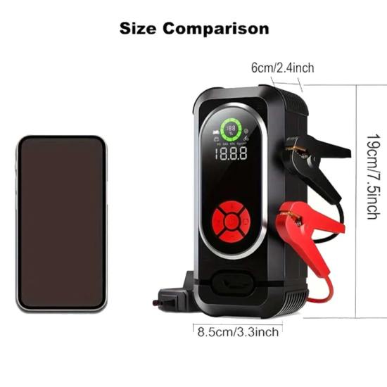 Φορητός εκκινητής αυτοκινήτου με αεροσυμπιεστή, 150PSI 800A 12V, οθόνη LED, φακό HW-0354