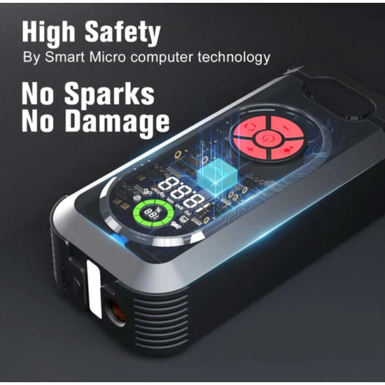 Φορητός εκκινητής αυτοκινήτου με αεροσυμπιεστή, 150PSI 800A 12V, οθόνη LED, φακό HW-0354