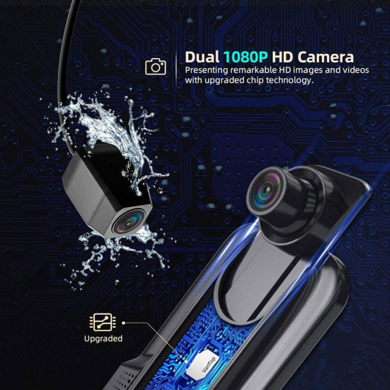 Εσωτερικός καθρέφτης καταγραφικό με διπλή οθόνη 1080p 24εκ. με 2 κάμερες εγγραφής XD2402