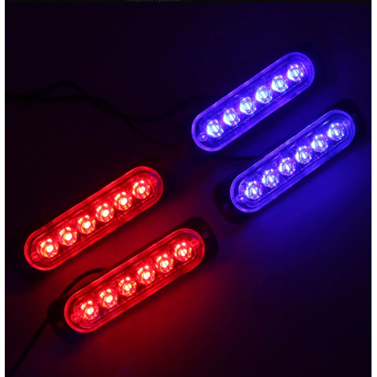 Σετ φανάρια LED κόκκινα και μπλε 6 SMD 12V/24V με 12 λειτουργίες και χειριστήριο 4 τεμαχίων IP66 OEM