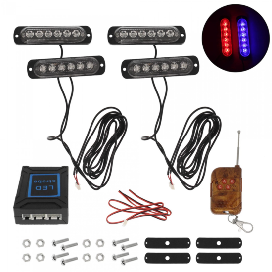 Σετ φανάρια LED κόκκινα και μπλε 6 SMD 12V/24V με 12 λειτουργίες και χειριστήριο 4 τεμαχίων IP66 OEM