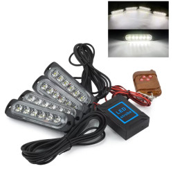 Σετ φανάρια LED λευκό 6 SMD 12V/24V με 12 λειτουργίες και χειριστήριο 4 τεμαχίων IP66 OEM