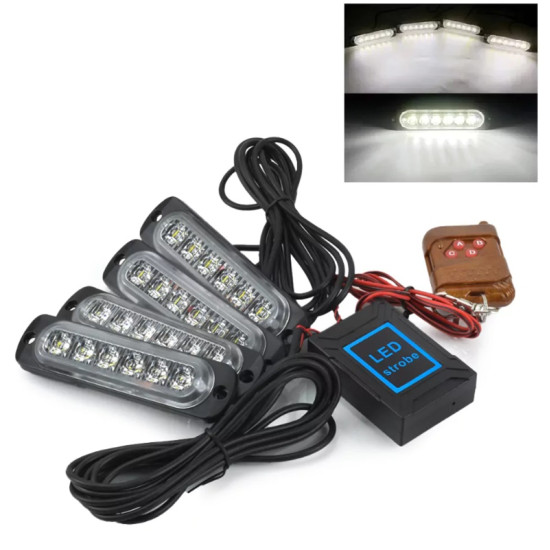 Σετ φανάρια LED λευκό 6 SMD 12V/24V με 12 λειτουργίες και χειριστήριο 4 τεμαχίων IP66 OEM
