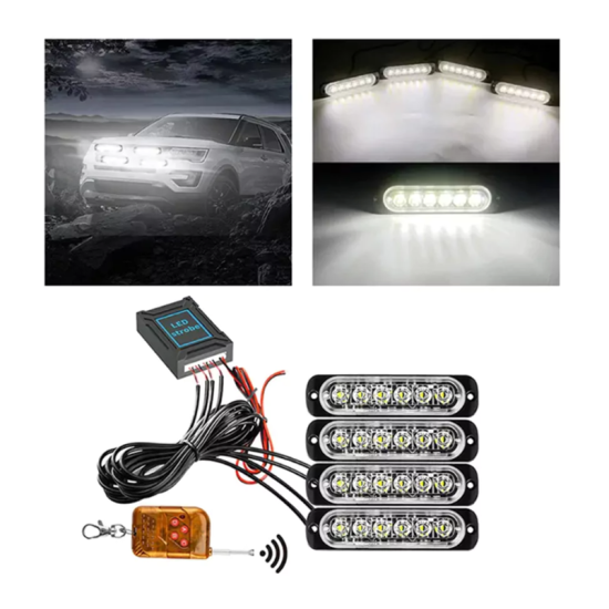 Σετ φανάρια LED λευκό 6 SMD 12V/24V με 12 λειτουργίες και χειριστήριο 4 τεμαχίων IP66 OEM