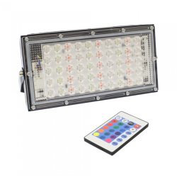 LED Αδιάβροχος προβολέας super slim RGB 220V 50W 4500LM IP66 με τηλεχειριστήριο μαύρος ΟΕΜ