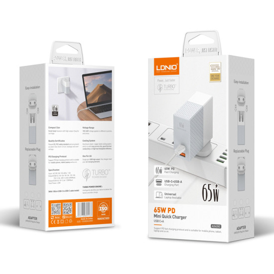 Φορτιστής Ταξιδιού LDNIO A2620C με δυο θύρες Usb-C / Usb-A & καλώδιο Type-C 65W (Άσπρο) Φορτιστής Ταξιδιού LDNIO A2620C με δυο θύρες Usb-C / Usb-A & καλώδιο Type-C 65W (Άσπρο)