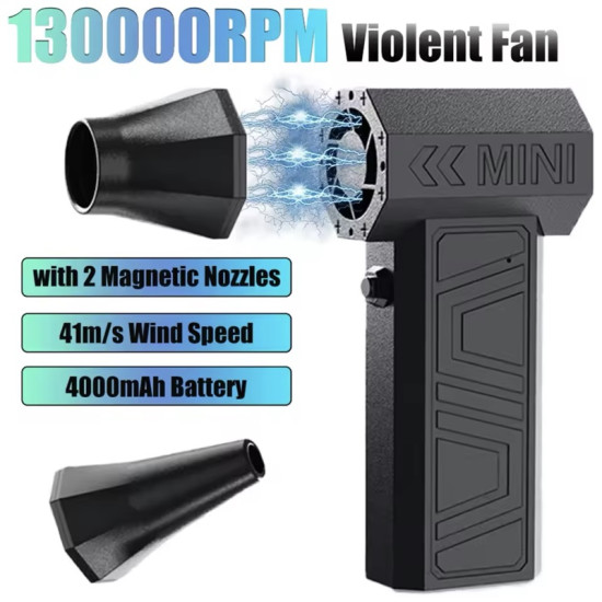 Mini Επαναφορτιζόμενος Φυσητήρας Χειρός Turbo 130000RPM Μαύρος