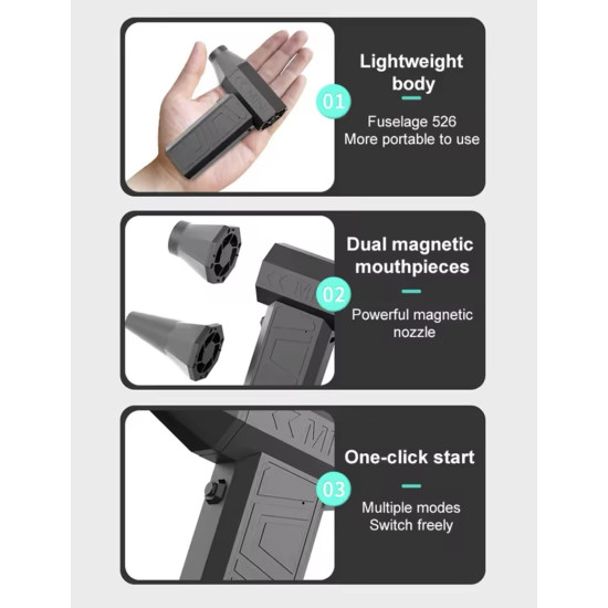 Mini Επαναφορτιζόμενος Φυσητήρας Χειρός Turbo 130000RPM Μαύρος