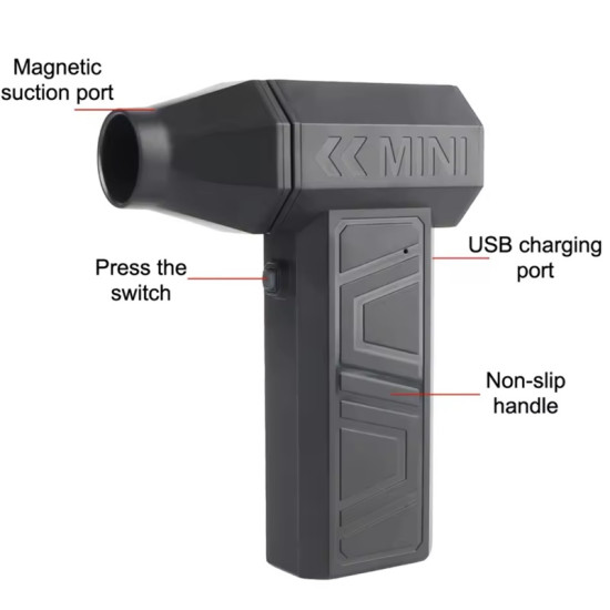 Mini Επαναφορτιζόμενος Φυσητήρας Χειρός Turbo 130000RPM Μαύρος