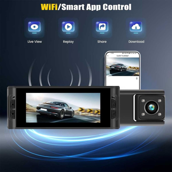 Οθόνη καταγραφής WIFI 3,16 ιντσών αυτοκινήτου 3 καναλιών με εμπρός, πίσω εσωτερική και οπισθοπορείας κάμερα, G-sensor XDG66