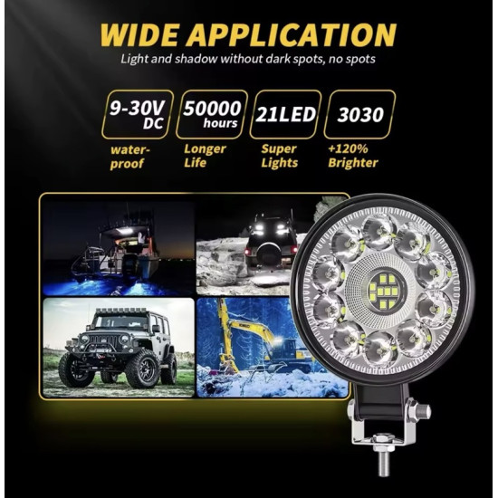 Προβολέας LED στρογγυλός αυτοκινήτου off road 4″ 12W 21 LED COB SLIM