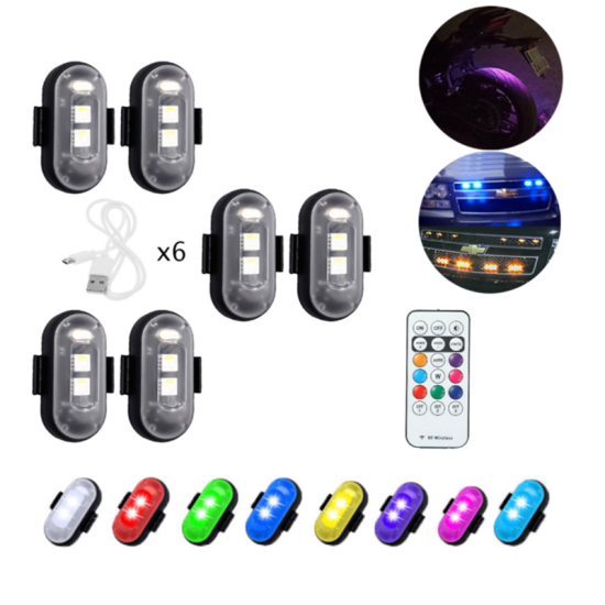 LED Επαναφορτιζόμενα Φώτα Strobe με Τηλεχειριστήριο RGBW για Drone, Σκαφάκια, Μοτοσυκλέτες, Αυτοκίνητα 6τμχ. 