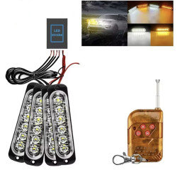 Σετ φανάρια LED λευκό - πορτοκαλί 6 SMD 12V/24V με 12 λειτουργίες και χειριστήριο 4 τεμαχίων IP66 OEM