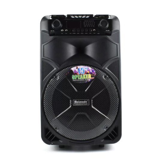 Επαγγελματικό Ασύρματο Bluetooth Ηχείο 15″ FM & 2 Μικρόφωνα TWS με Φωτισμό Disco LED Meirende MR-108 – Μαύρο