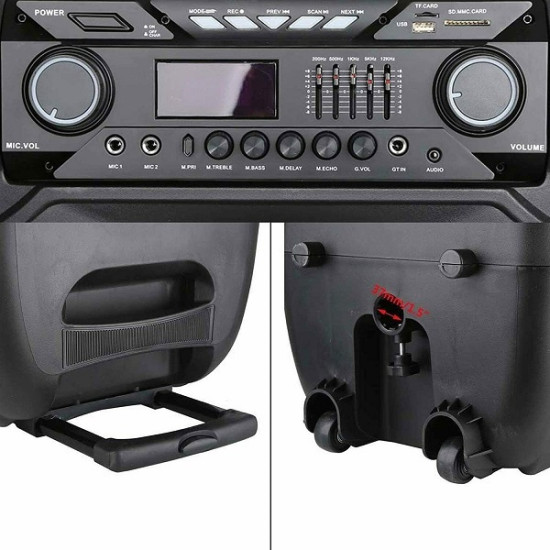 Επαγγελματικό Ασύρματο Bluetooth Ηχείο 15″ FM & 2 Μικρόφωνα TWS με Φωτισμό Disco LED Meirende MR-108 – Μαύρο