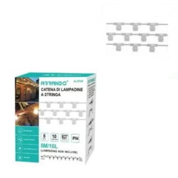 Γιρλάντα Φωτισμού Εξωτερικού Χώρου 5m με 10 κρεμαστά ντουί AL76198 Arrango Λευκή