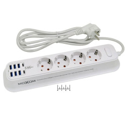 Πολύπριζο με θύρες USB και Type-C MX-ST05 MOXOM Λευκό