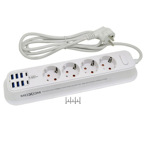 Πολύπριζο με θύρες USB και Type-C MX-ST05 MOXOM Λευκό