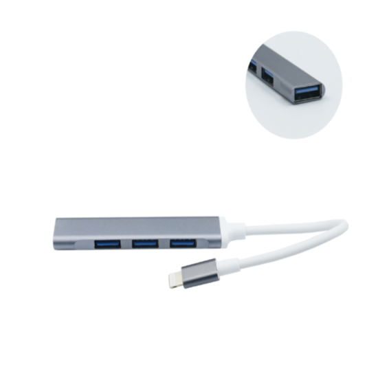 USB Hub 3.0 με 3 θύρες USB-A & αντάπτορα Lightning  Ασημί
